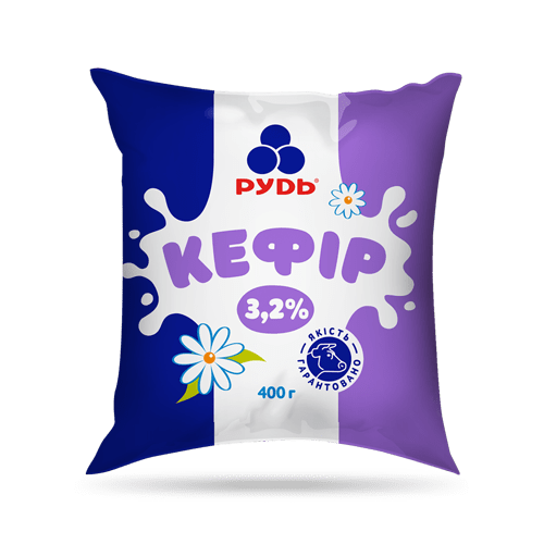 Кефір РУДЬ 3,2%, 400г., плівка поліетиленова